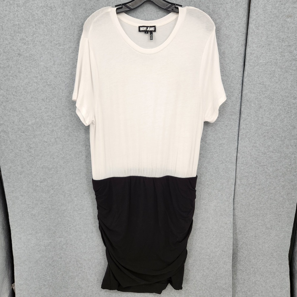 DKNY Jeans Contrast White Black Shirt Dress Crewneck Pullover Womens Size XL